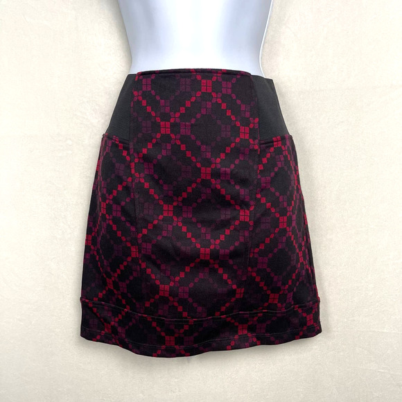 Free People Stretch Skirt‎ Black Purple Pink Comb Pattern, Size Small - Picture 1 of 10